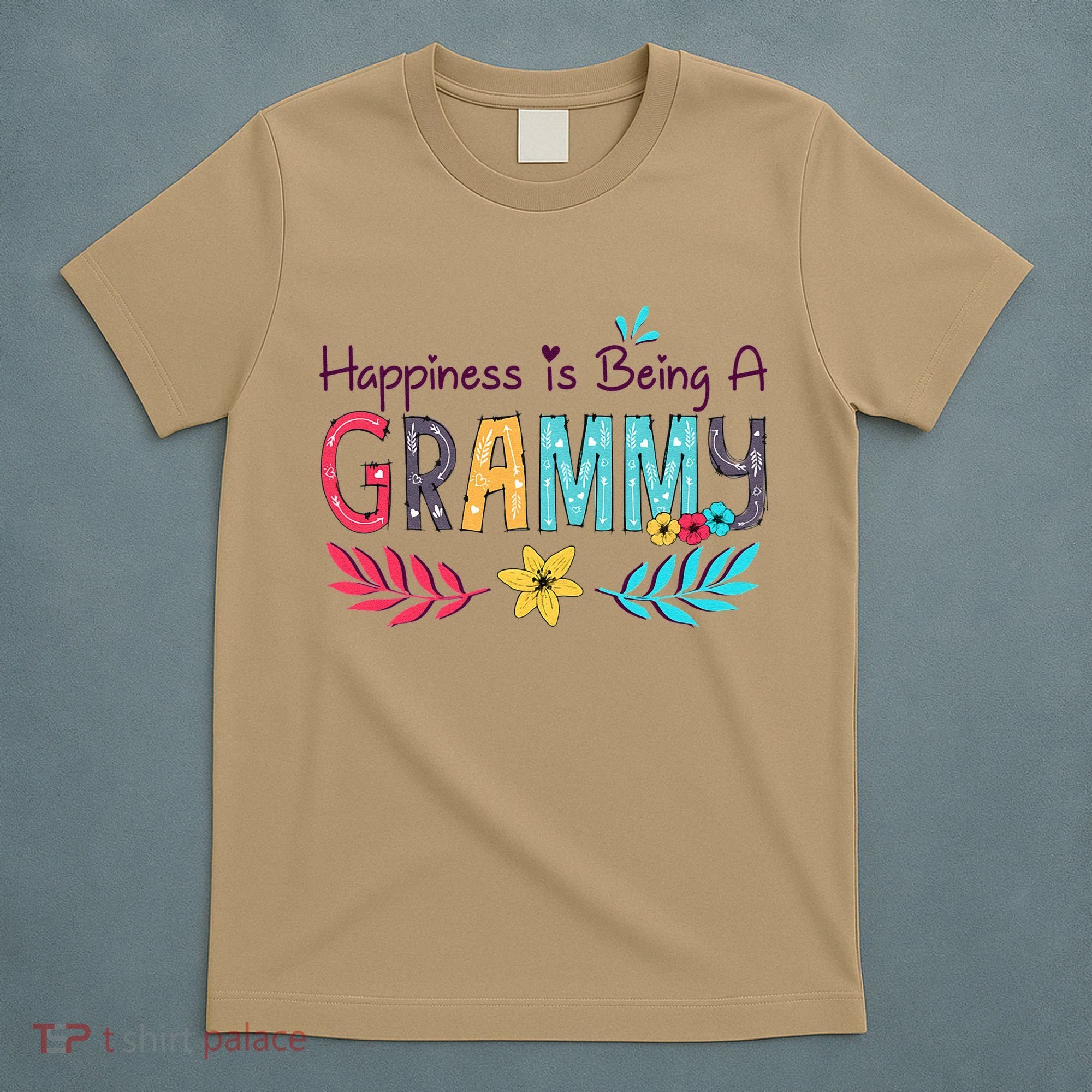 Womens Happiness Is Being A Grammy Floral Decoration Grandma T-Shirt