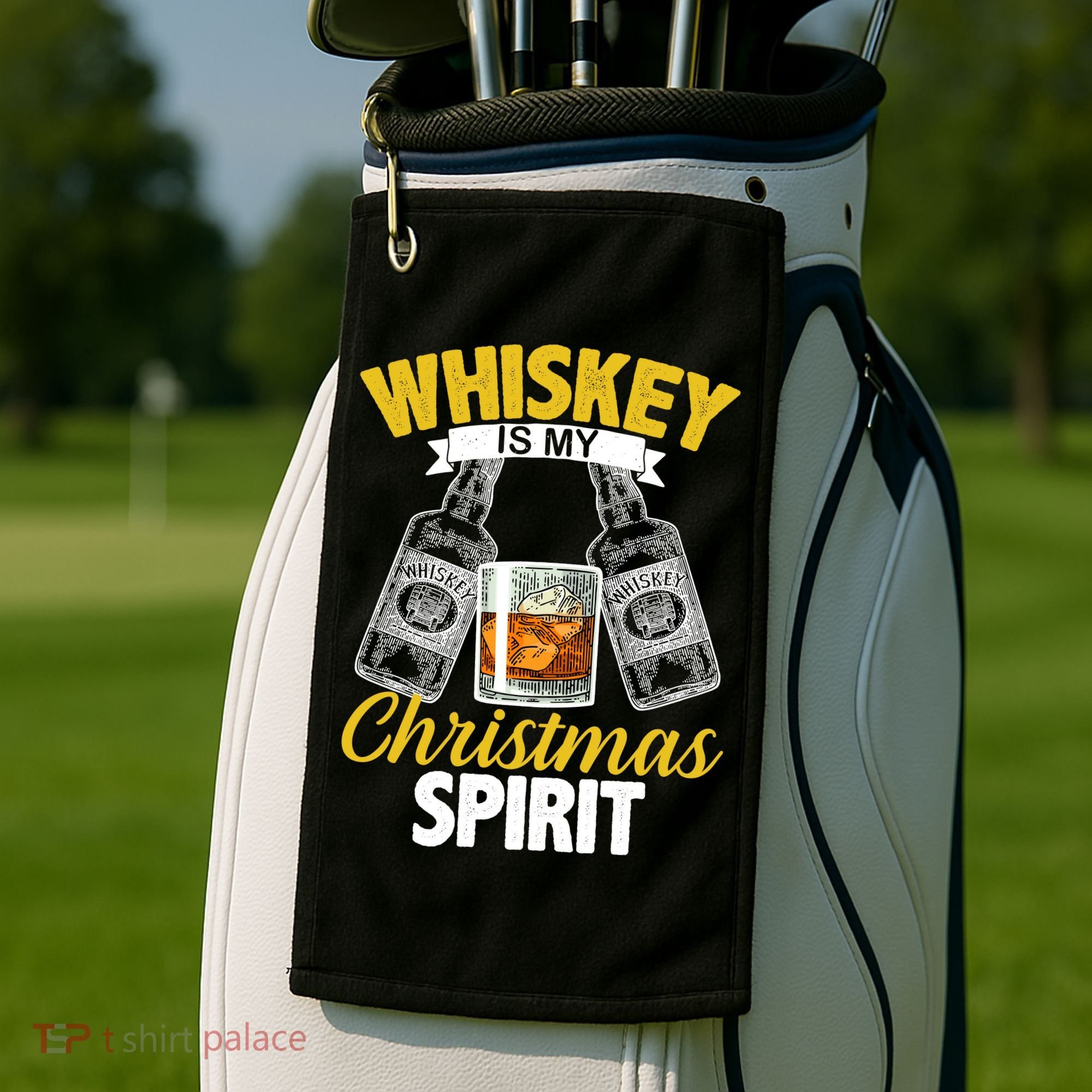 Whiskey Is My Christmas Spirit Golf Towel