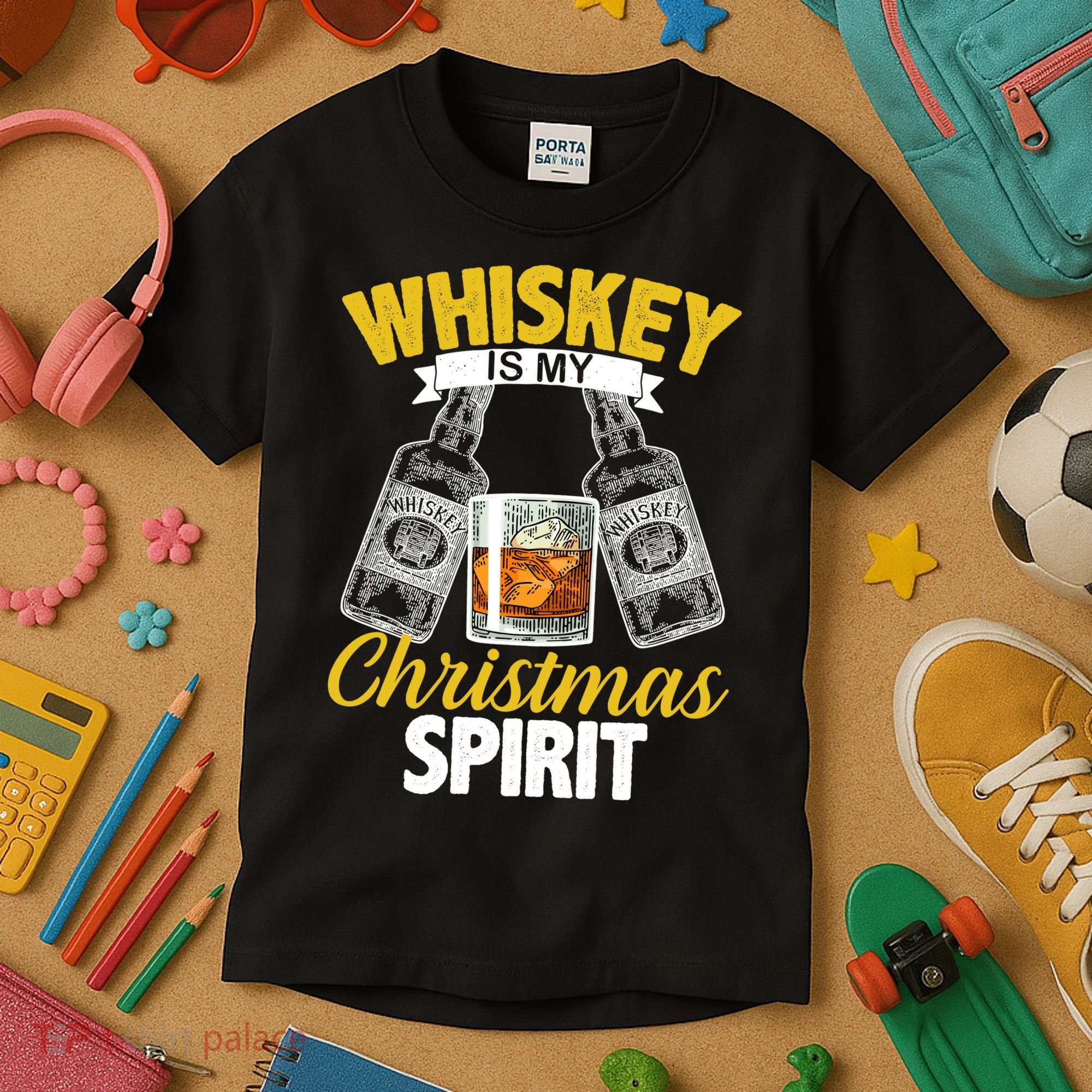 Whiskey Is My Christmas Spirit Kids T-Shirt