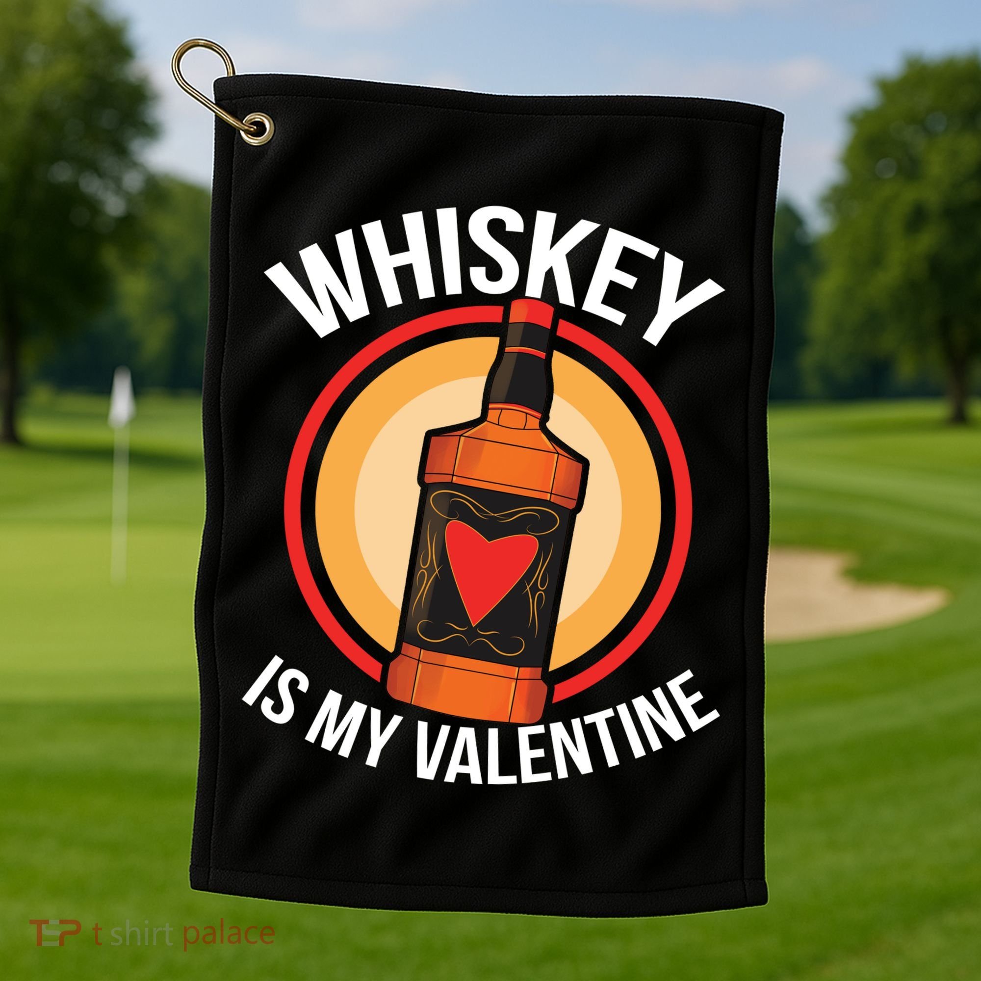Whiskey is my Valentine Funny Valentine's Day Golf Towel