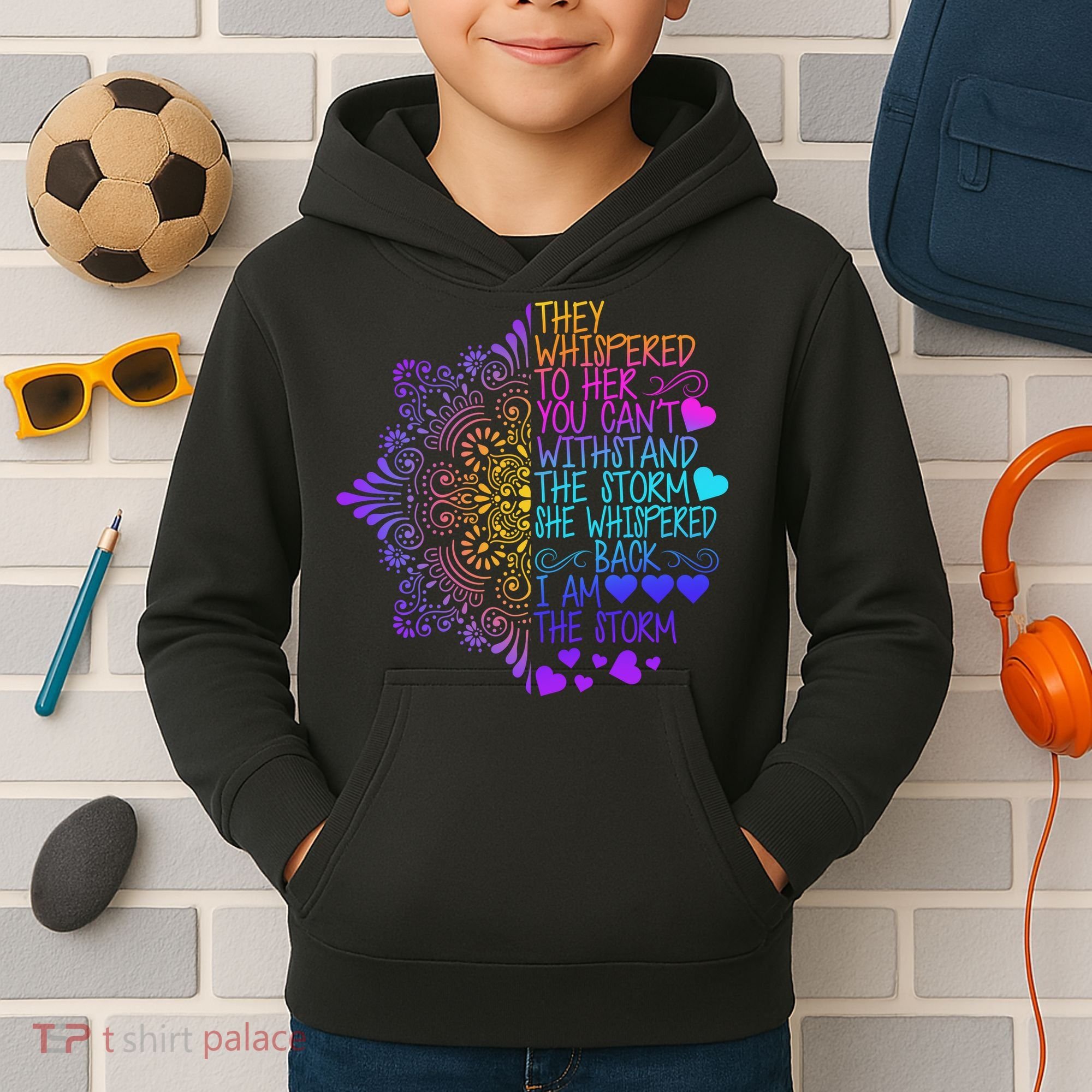 Whispered Back I Am The Storm Floral Kids Hoodie