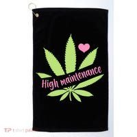Weed High Maintenance Funny Marijuana Lover Golf Towel thumb 0