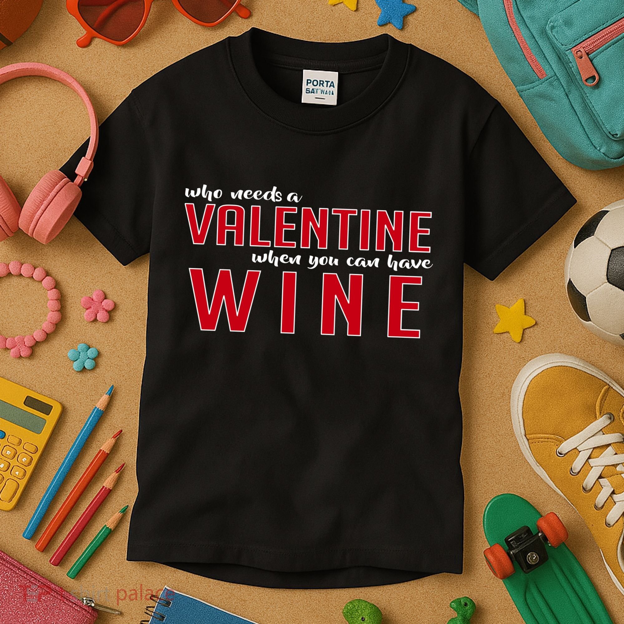Who Needs A Valentine When You Can Have Wine Kids T-Shirt