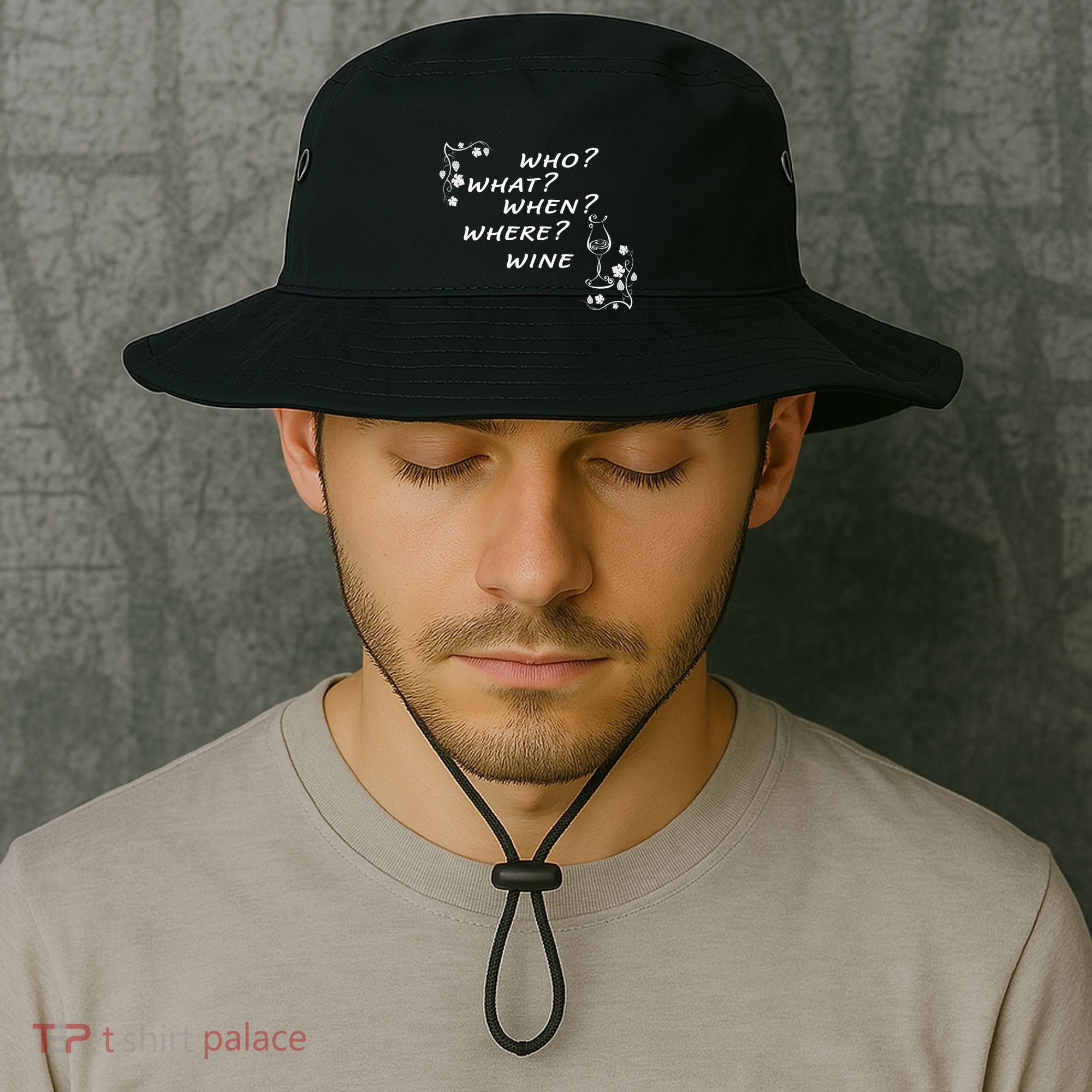Who What When Where Wine Bucket Hat