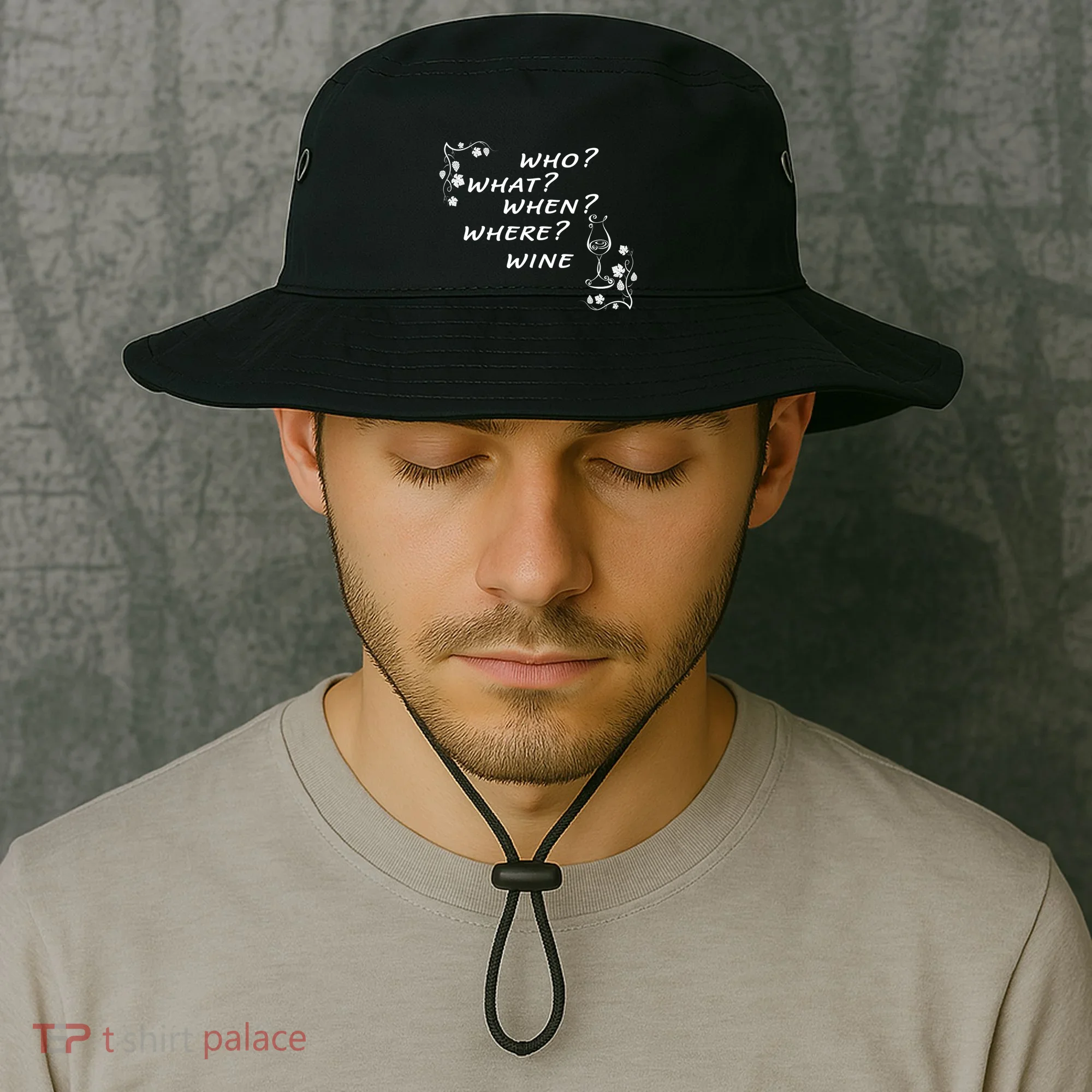Who What When Where Wine Bucket Hat