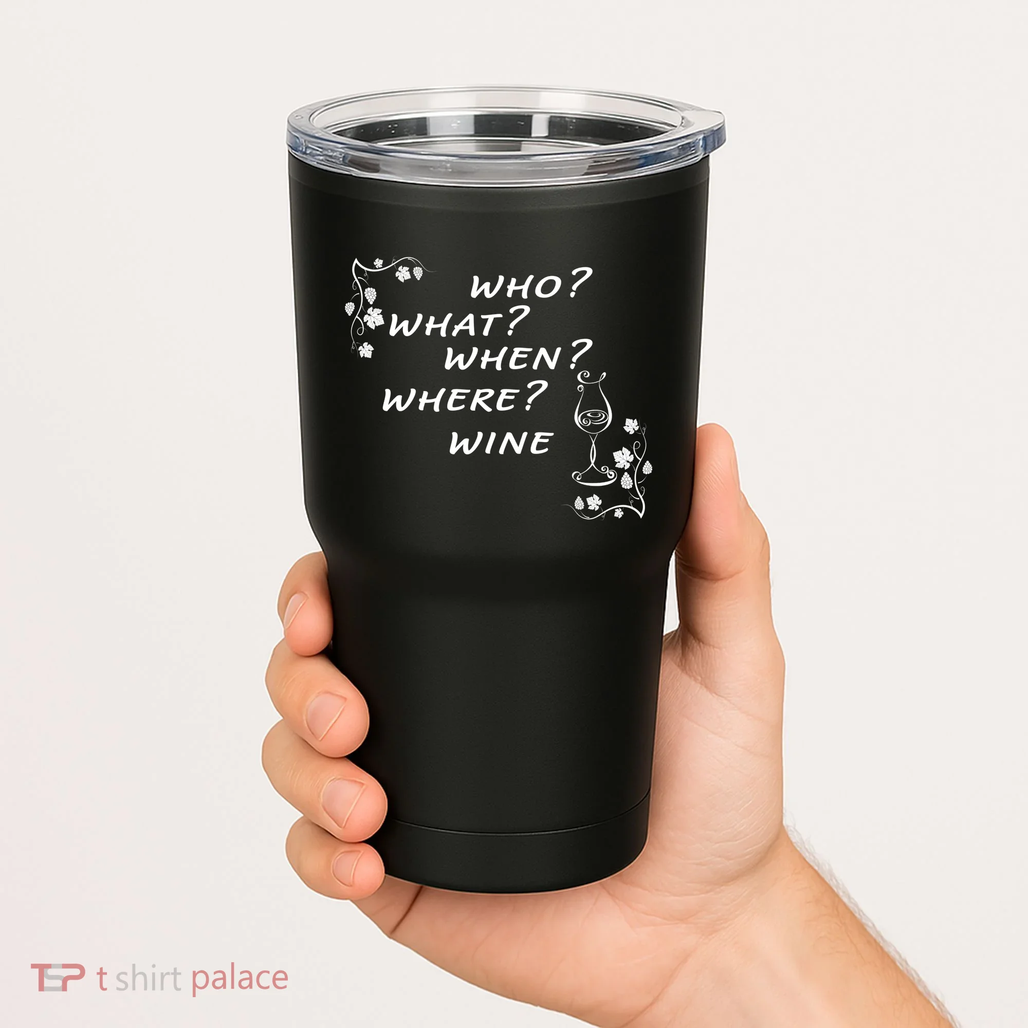 Who What When Where Wine Tumbler