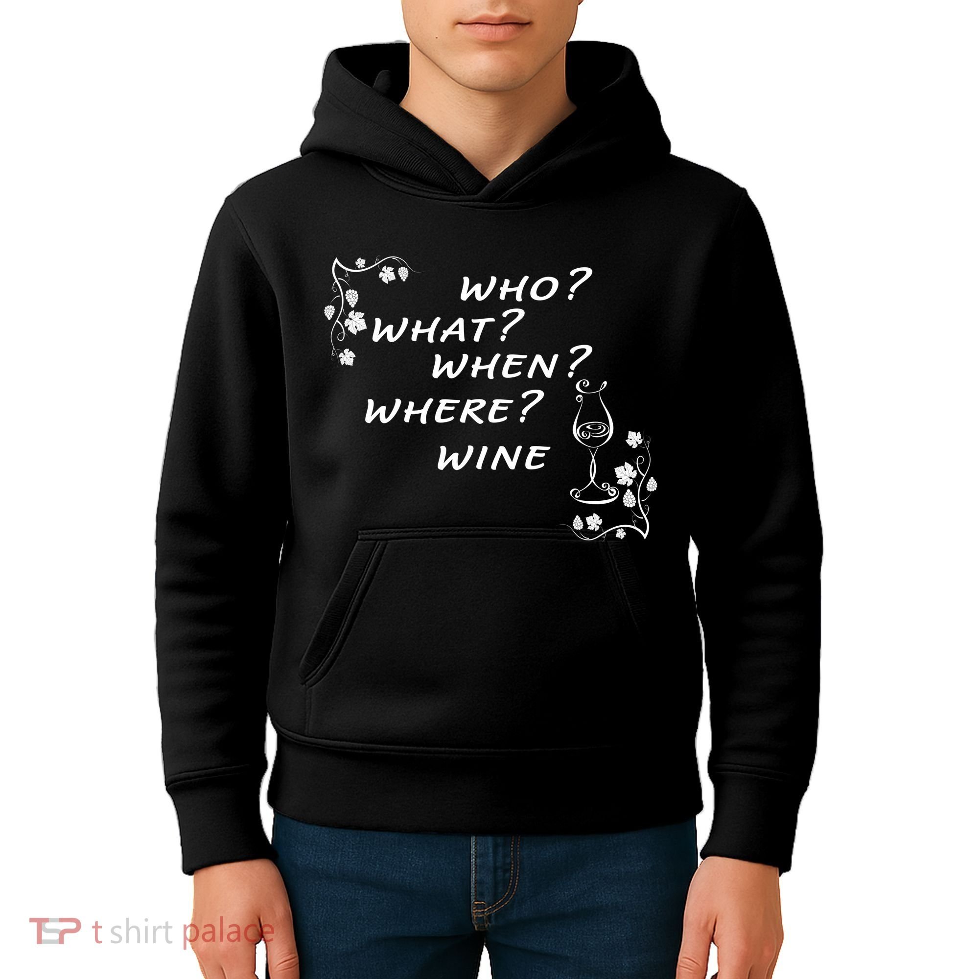 Who What When Where Wine Kids Hoodie