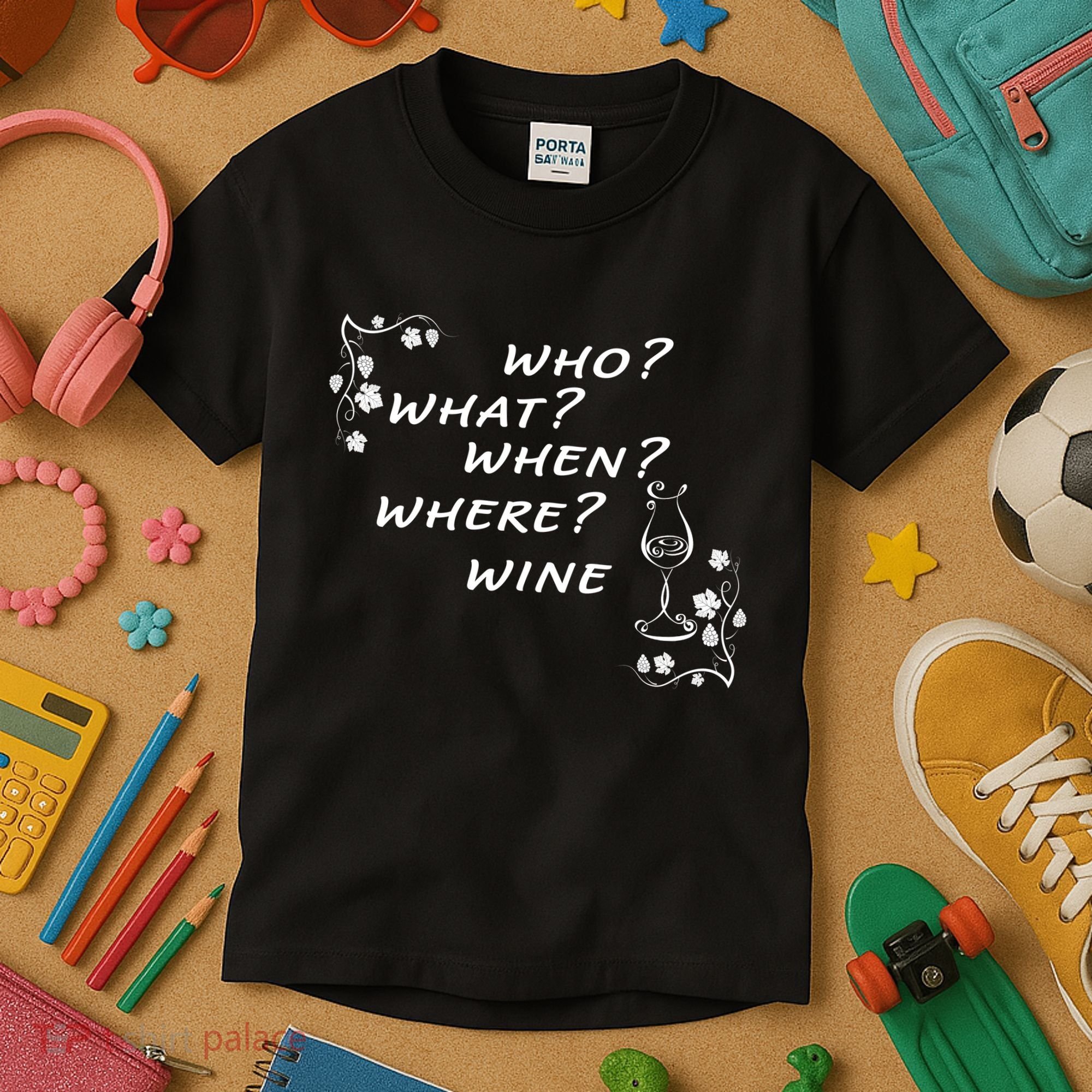 Who What When Where Wine Kids T-Shirt