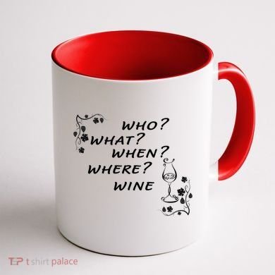 Who What When Where Wine Coffee Mug back