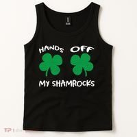 Womens Hands OFF My Shamrocks St. Patrick's Day Celebration Tank Top thumb 2
