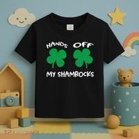Womens Hands OFF My Shamrocks St. Patrick's Day Celebration Toddler T-Shirt thumb 3
