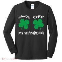 Womens Hands OFF My Shamrocks St. Patrick's Day Celebration Kids Long Sleeve Shirt thumb 0