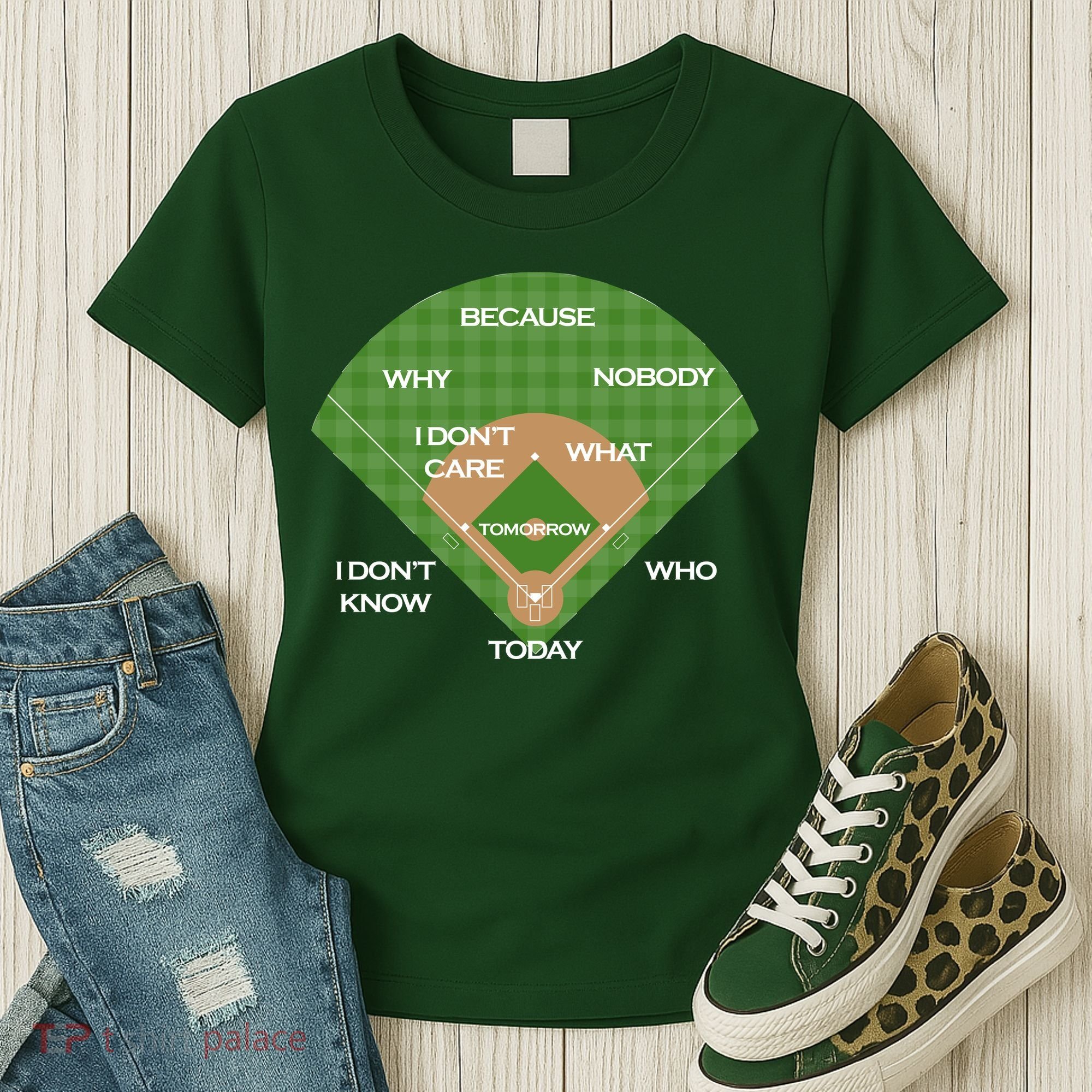 Who's on First Baseball Diamond Fielding Card Women's T-Shirt