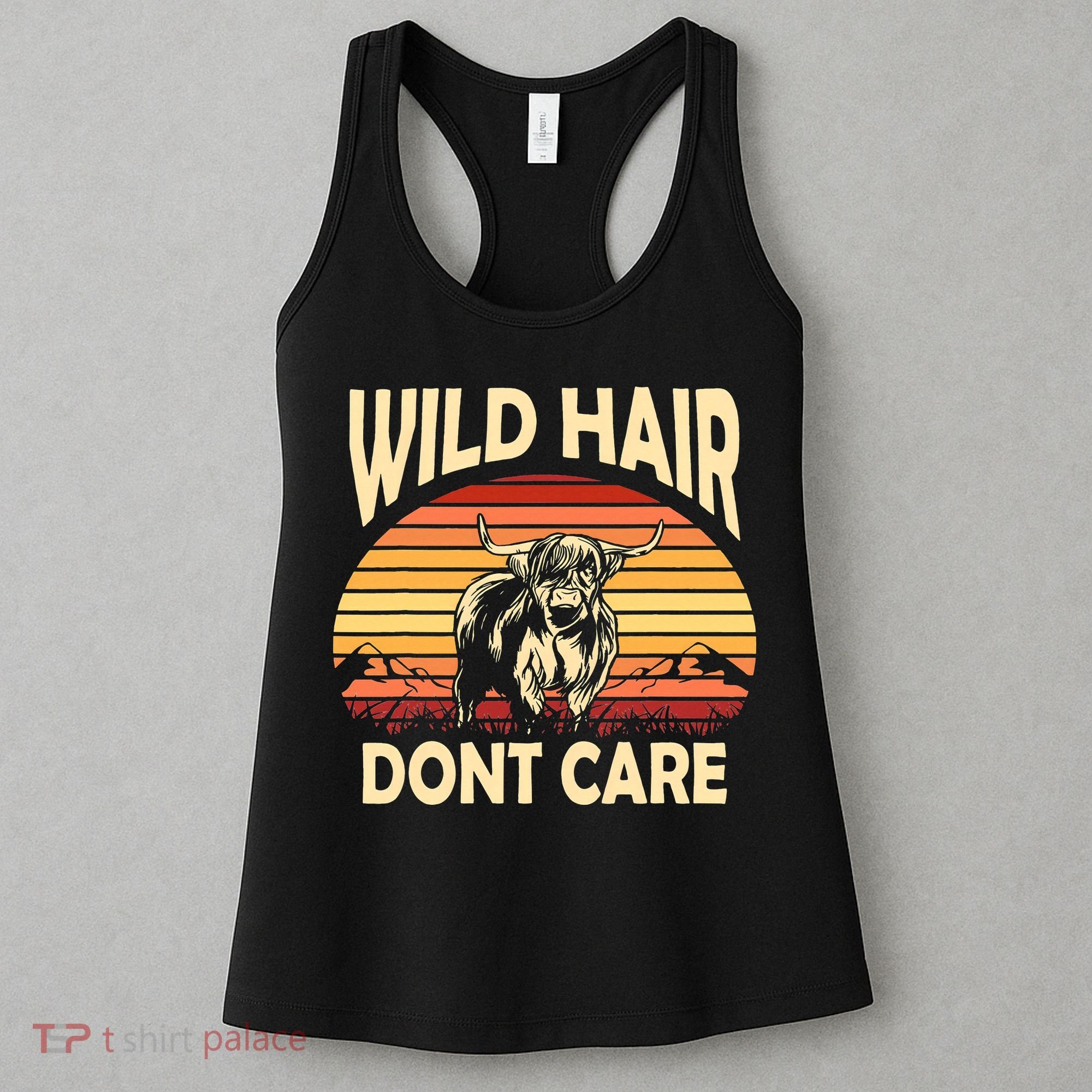 Wild Hair Retro Sunset Scottish Highland Cows Women's Tank Top
