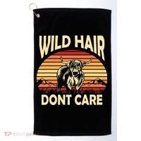 Wild Hair Retro Sunset Scottish Highland Cows Golf Towel thumb 0