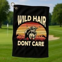 Wild Hair Retro Sunset Scottish Highland Cows Golf Towel thumb 1
