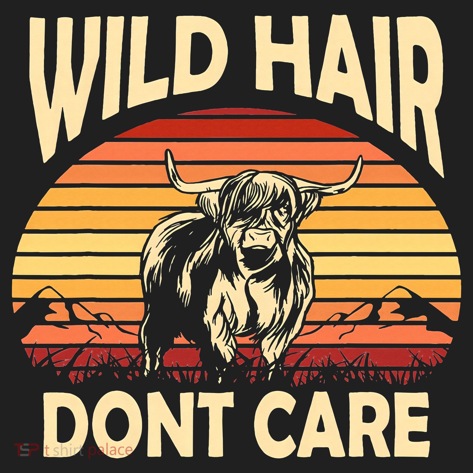 Wild Hair Retro Sunset Scottish Highland Cows Golf Towel