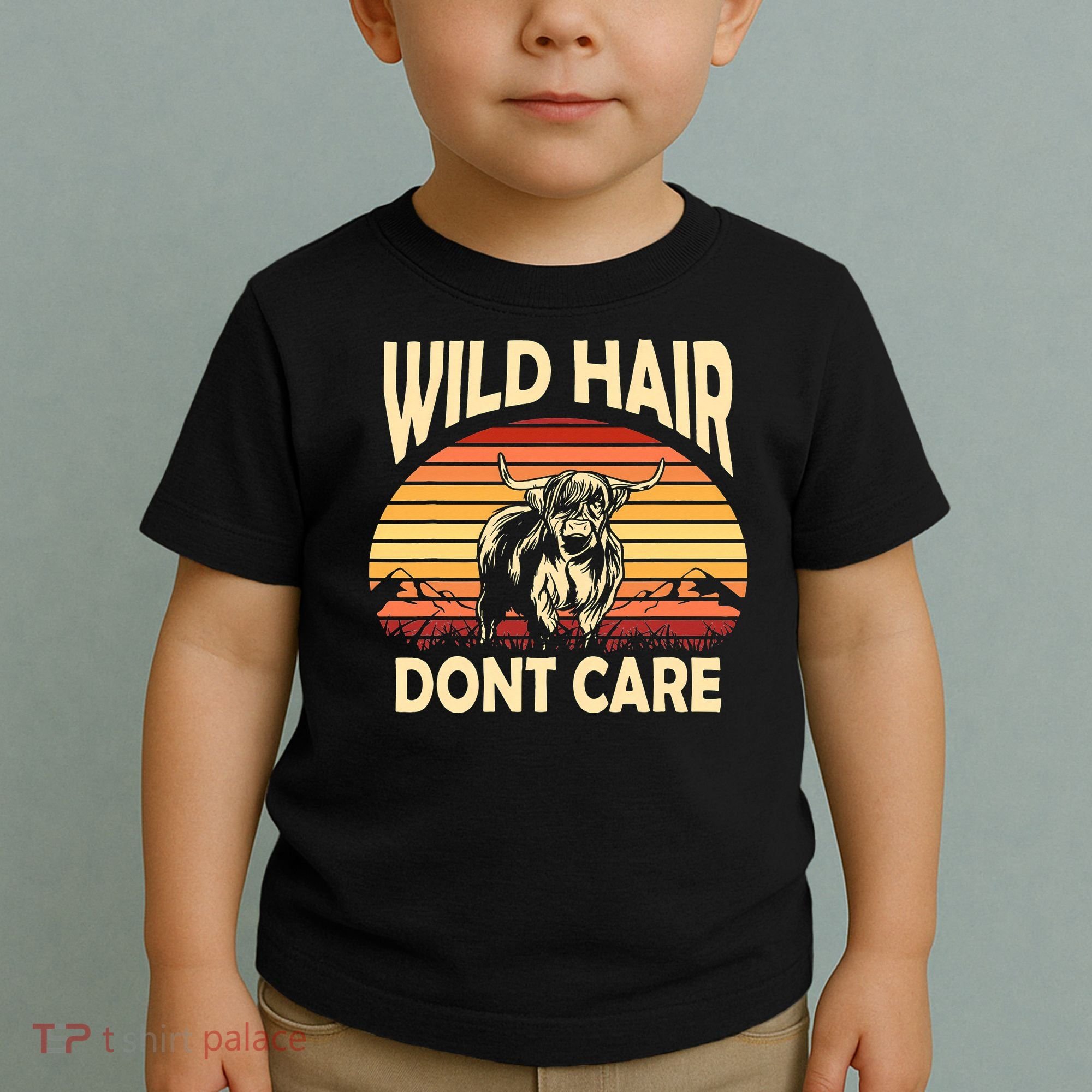 Wild Hair Retro Sunset Scottish Highland Cows Toddler T-Shirt