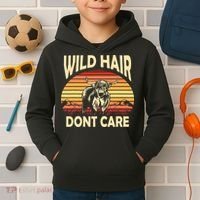 Wild Hair Retro Sunset Scottish Highland Cows Kids Hoodie thumb 2