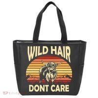 Wild Hair Retro Sunset Scottish Highland Cows Tote Bag thumb 0
