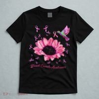 Womens Hummingbird Sunflower Pink Ribbon Breast Cancer Awareness T-Shirt thumb 5