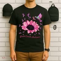 Womens Hummingbird Sunflower Pink Ribbon Breast Cancer Awareness T-Shirt thumb 6