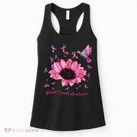 Womens Hummingbird Sunflower Pink Ribbon Breast Cancer Awareness Women's Tank Top thumb 0