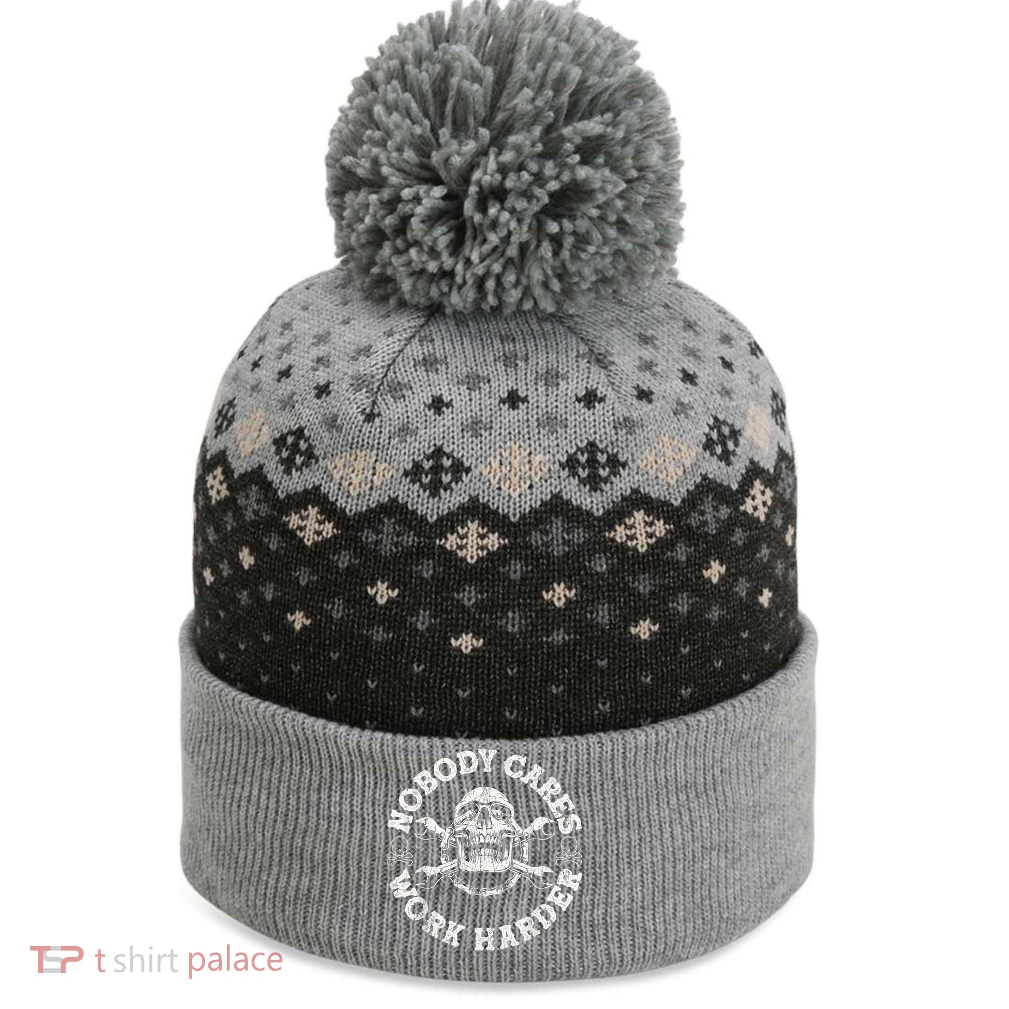 Work Harder Skull Engineer Meme No One Cares Work Harder Motivational Quote The Baniff Cuffed Pom Beanie