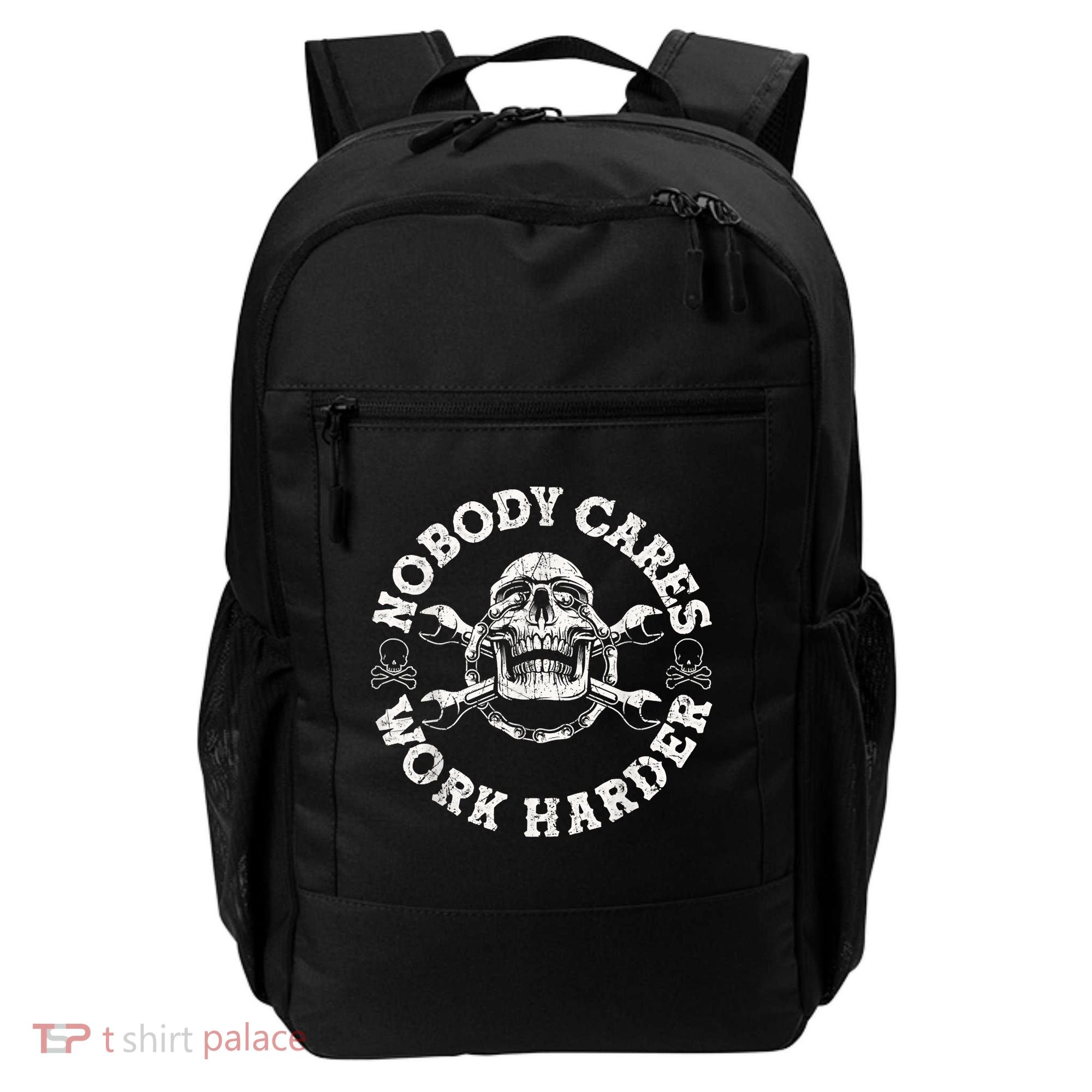 Work Harder Skull Engineer Meme No One Cares Work Harder Motivational Quote Backpack