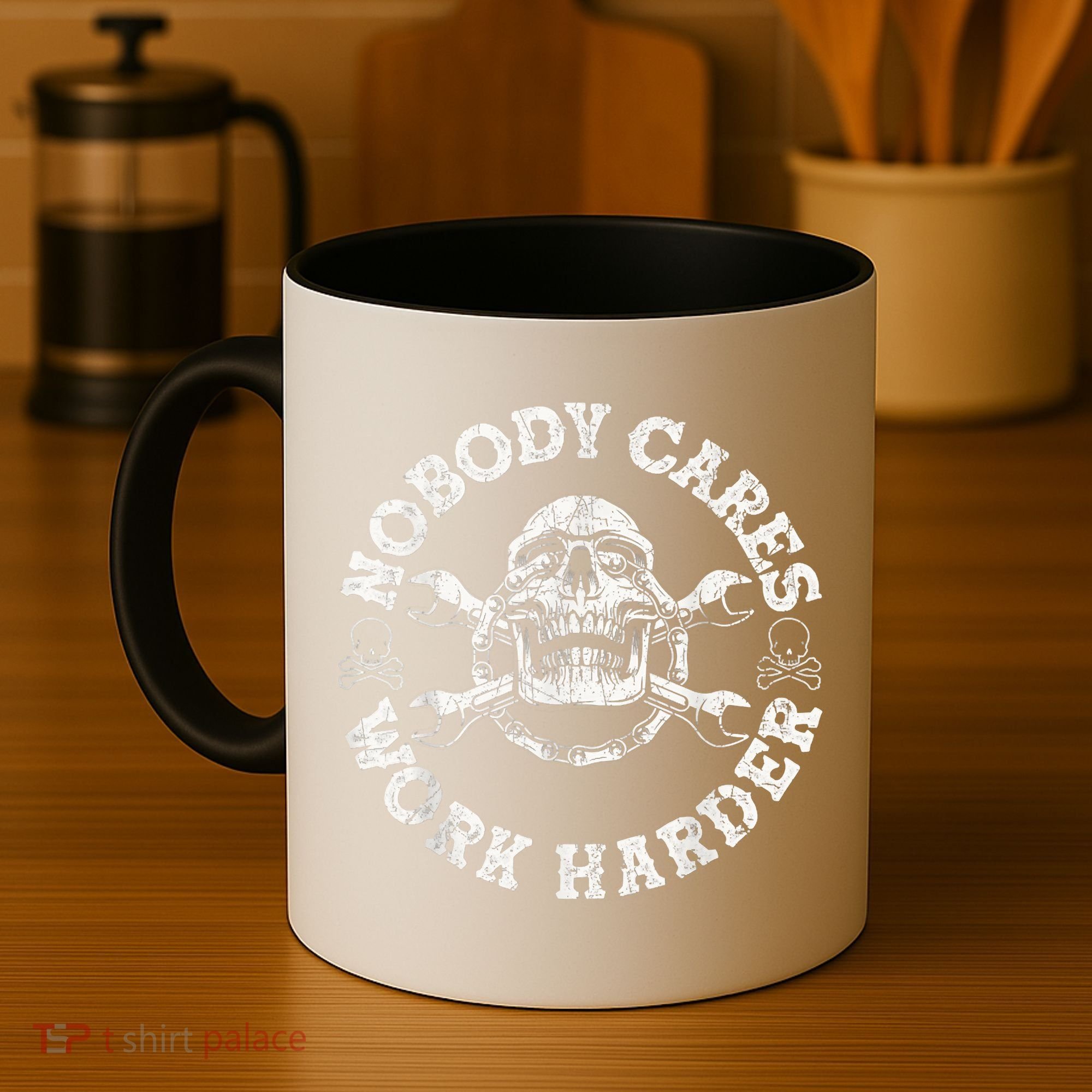 Work Harder Skull Engineer Meme No One Cares Work Harder Motivational Quote Coffee Mug