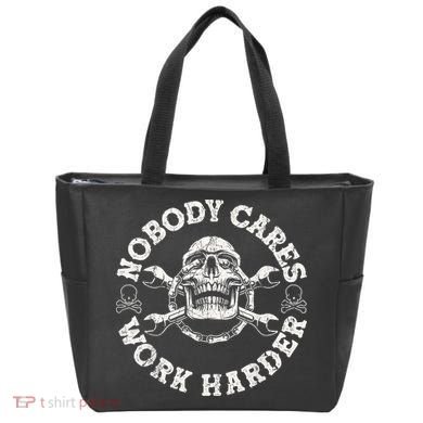 Work Harder Skull Engineer Meme No One Cares Work Harder Motivational Quote Tote Bag