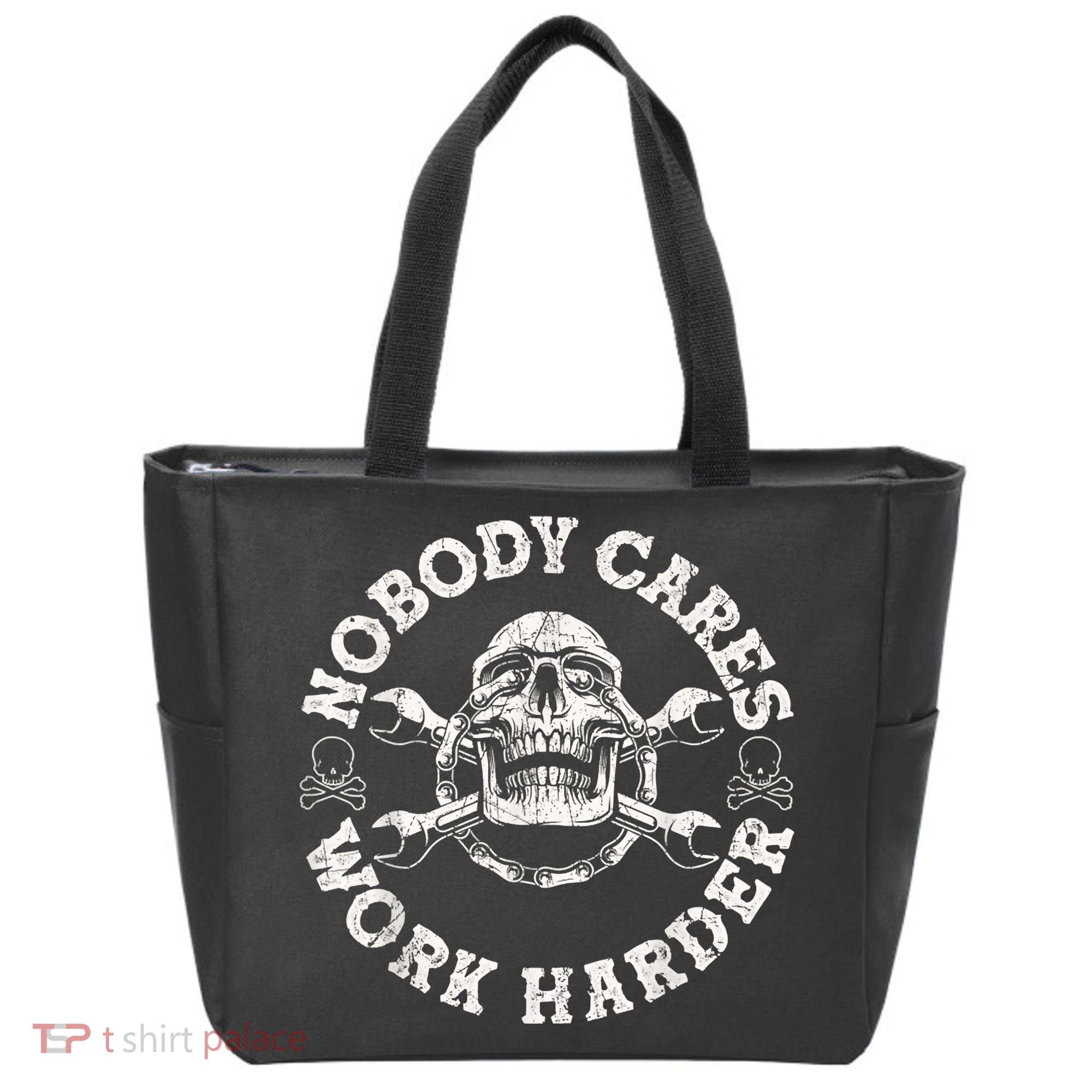 Work Harder Skull Engineer Meme No One Cares Work Harder Motivational Quote Tote Bag