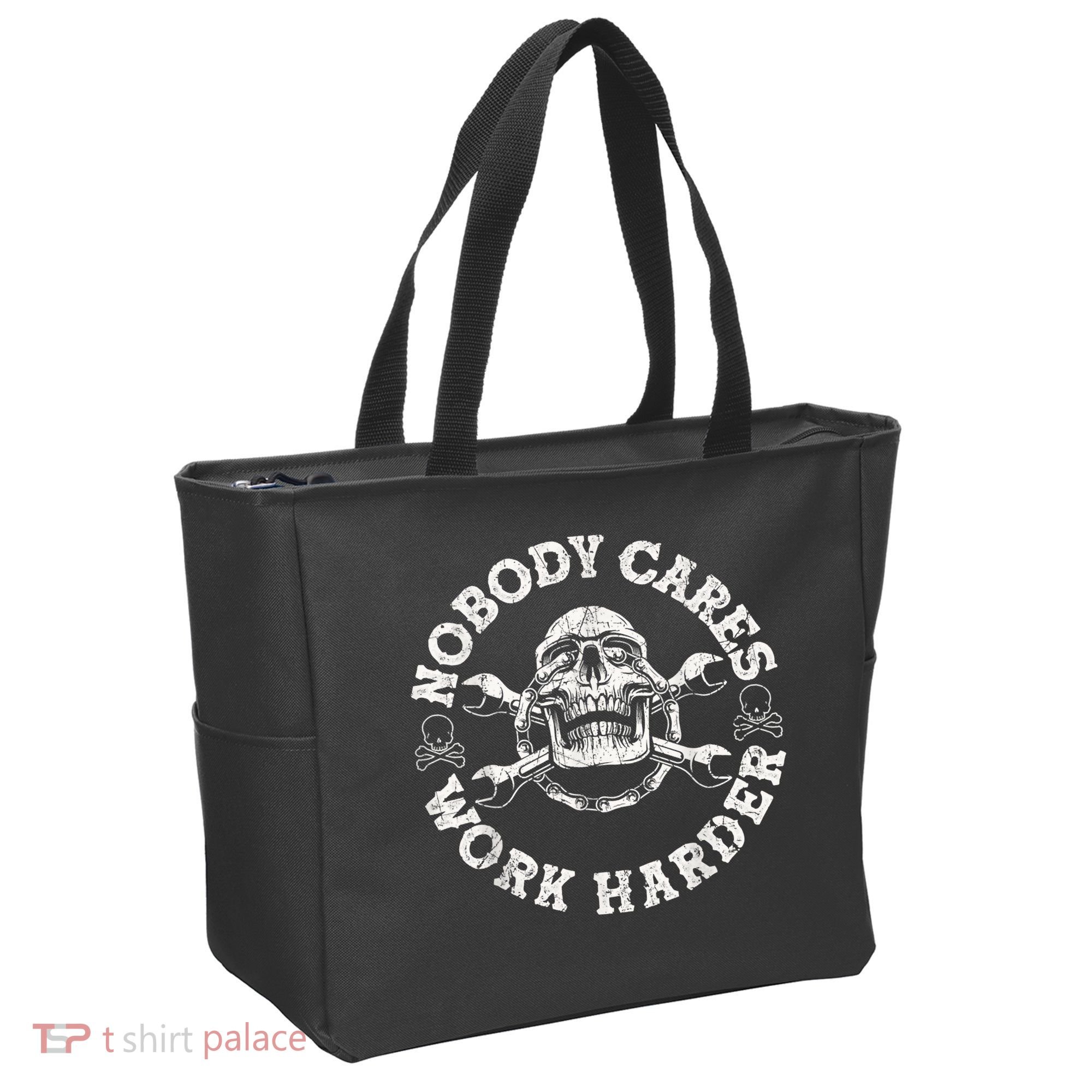 Work Harder Skull Engineer Meme No One Cares Work Harder Motivational Quote Tote Bag