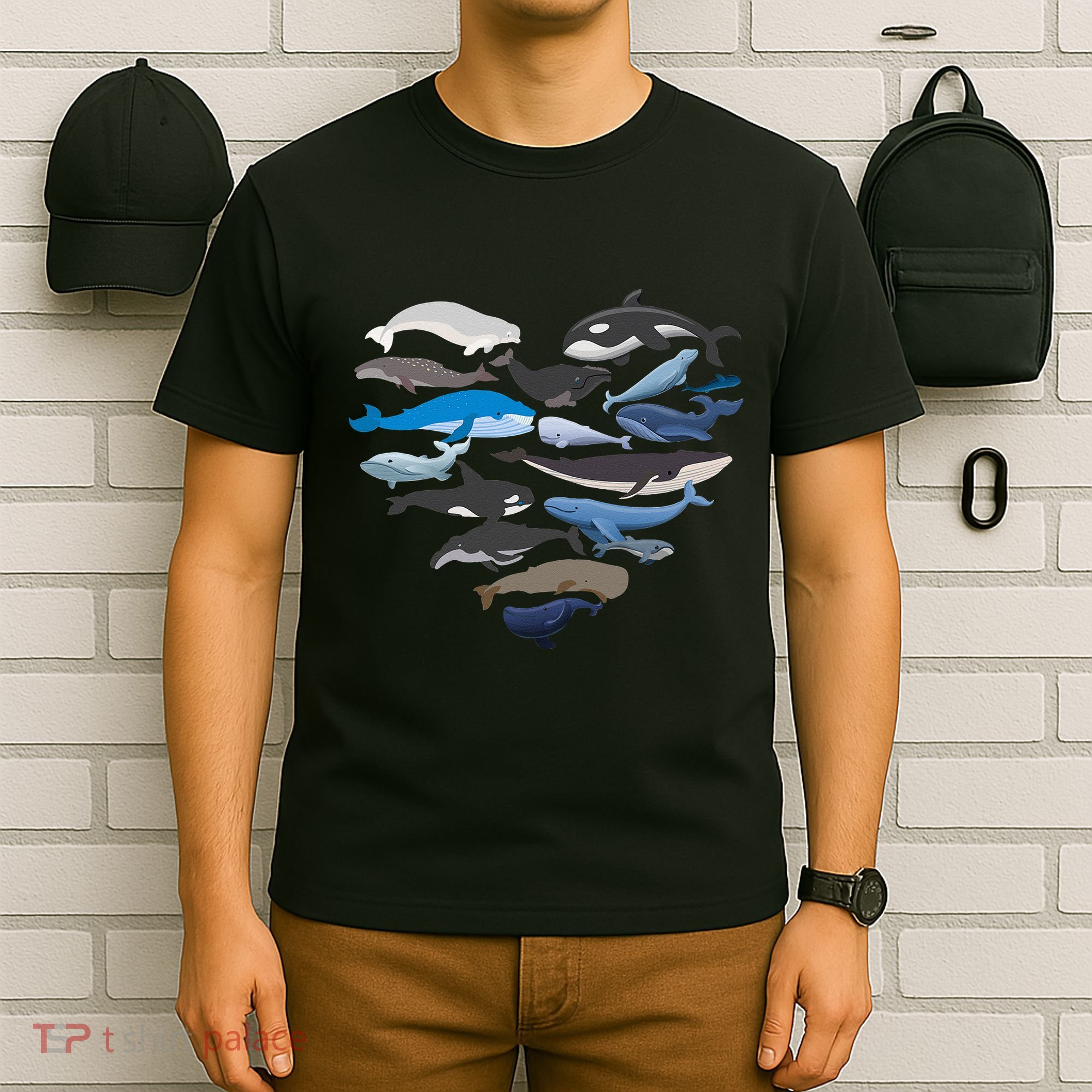 Whales Heart Shaped Marine Biologist Whale Lover Wildlife T-Shirt