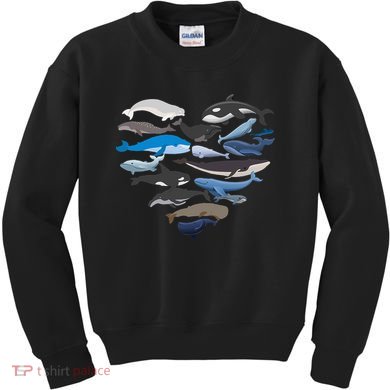 Whales Heart Shaped Marine Biologist Whale Lover Wildlife Kids Sweatshirt