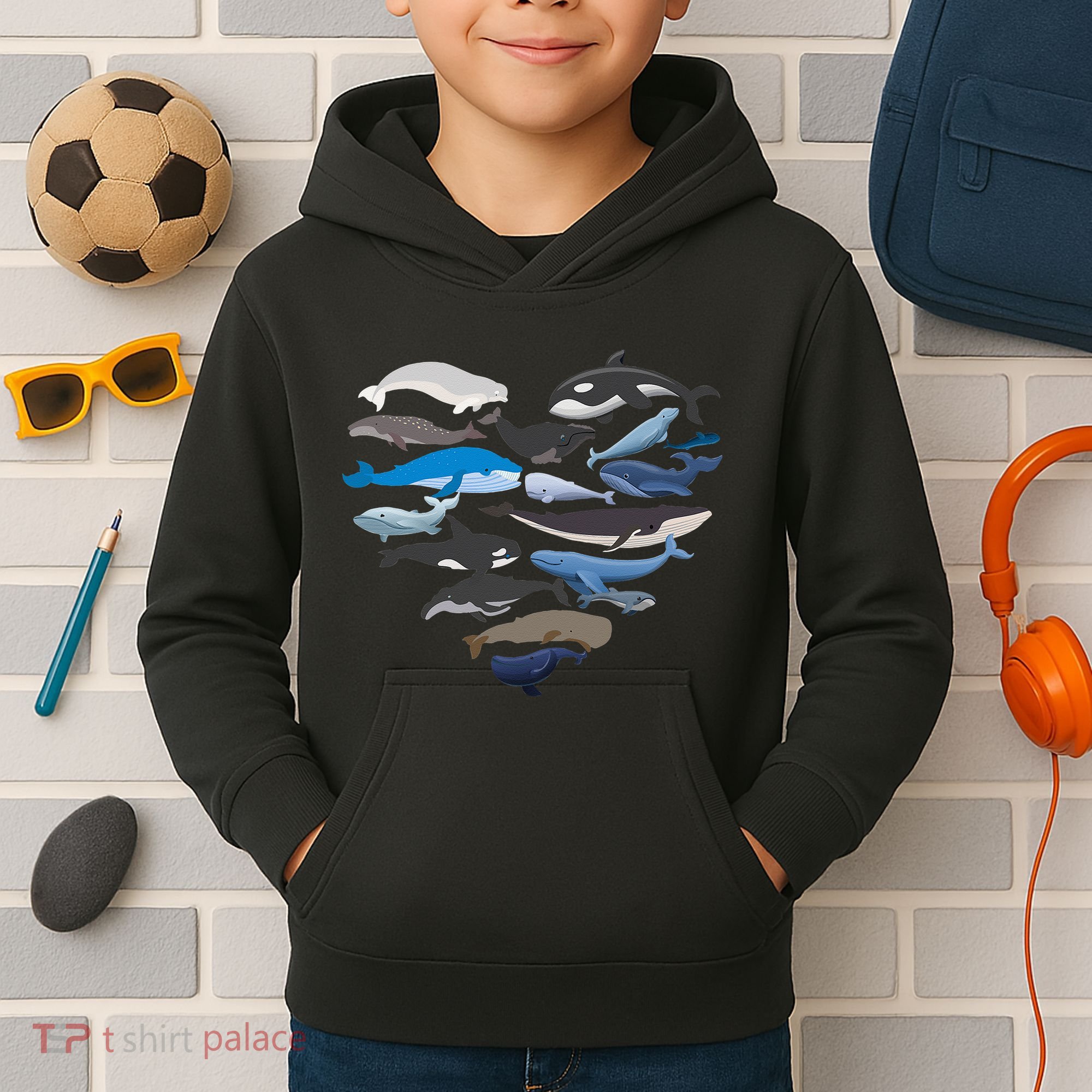 Whales Heart Shaped Marine Biologist Whale Lover Wildlife Kids Hoodie