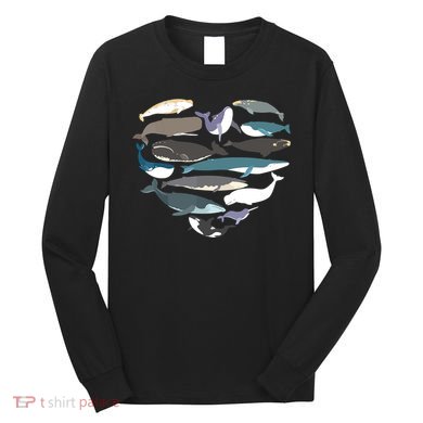 Whales Heart Shape Cute Ocean Mammals Whale Breeds Species Long Sleeve Shirt