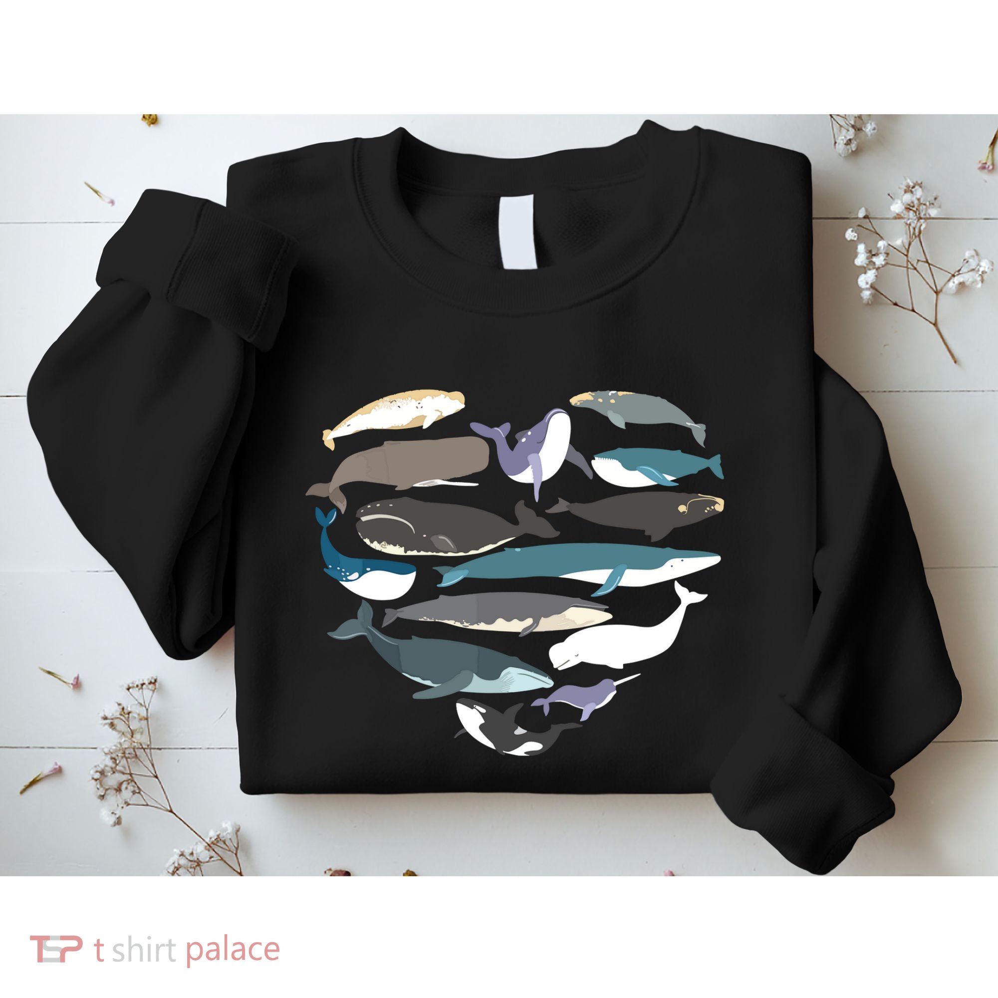 Whales Heart Shape Cute Ocean Mammals Whale Breeds Species Sweatshirt