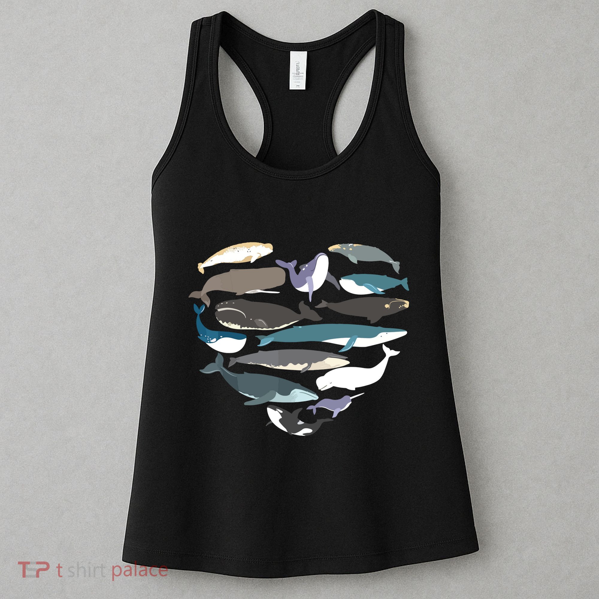 Whales Heart Shape Cute Ocean Mammals Whale Breeds Species Women's Tank Top