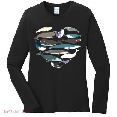 Whales Heart Shape Cute Ocean Mammals Whale Breeds Species Women's Long Sleeve Shirt