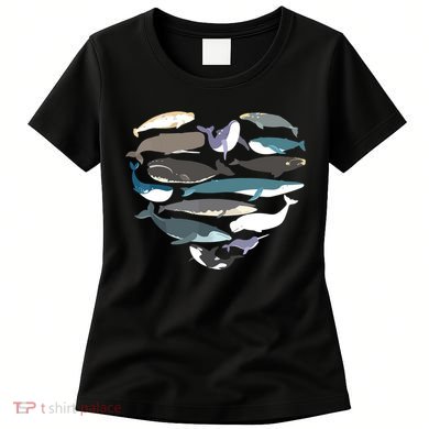 Whales Heart Shape Cute Ocean Mammals Whale Breeds Species Women's T-Shirt