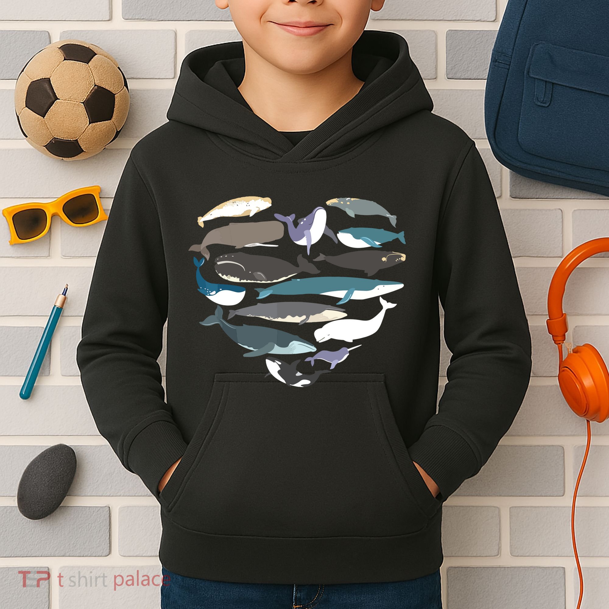 Whales Heart Shape Cute Ocean Mammals Whale Breeds Species Kids Hoodie