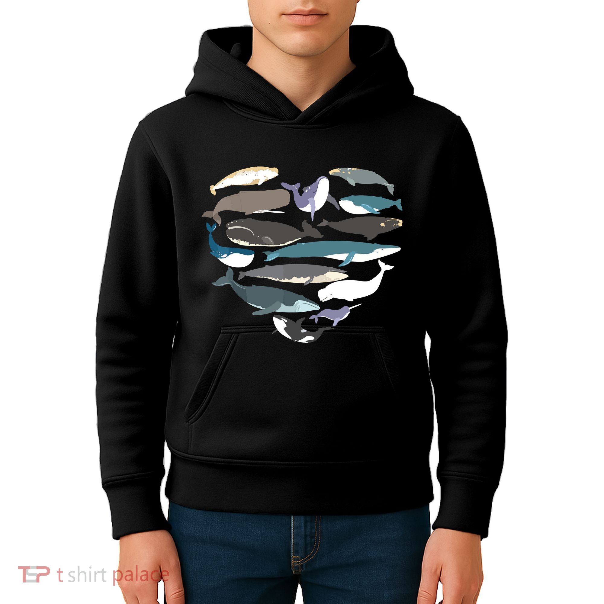 Whales Heart Shape Cute Ocean Mammals Whale Breeds Species Kids Hoodie