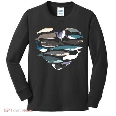 Whales Heart Shape Cute Ocean Mammals Whale Breeds Species Kids Long Sleeve Shirt