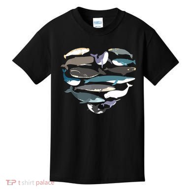 Whales Heart Shape Cute Ocean Mammals Whale Breeds Species Kids T-Shirt