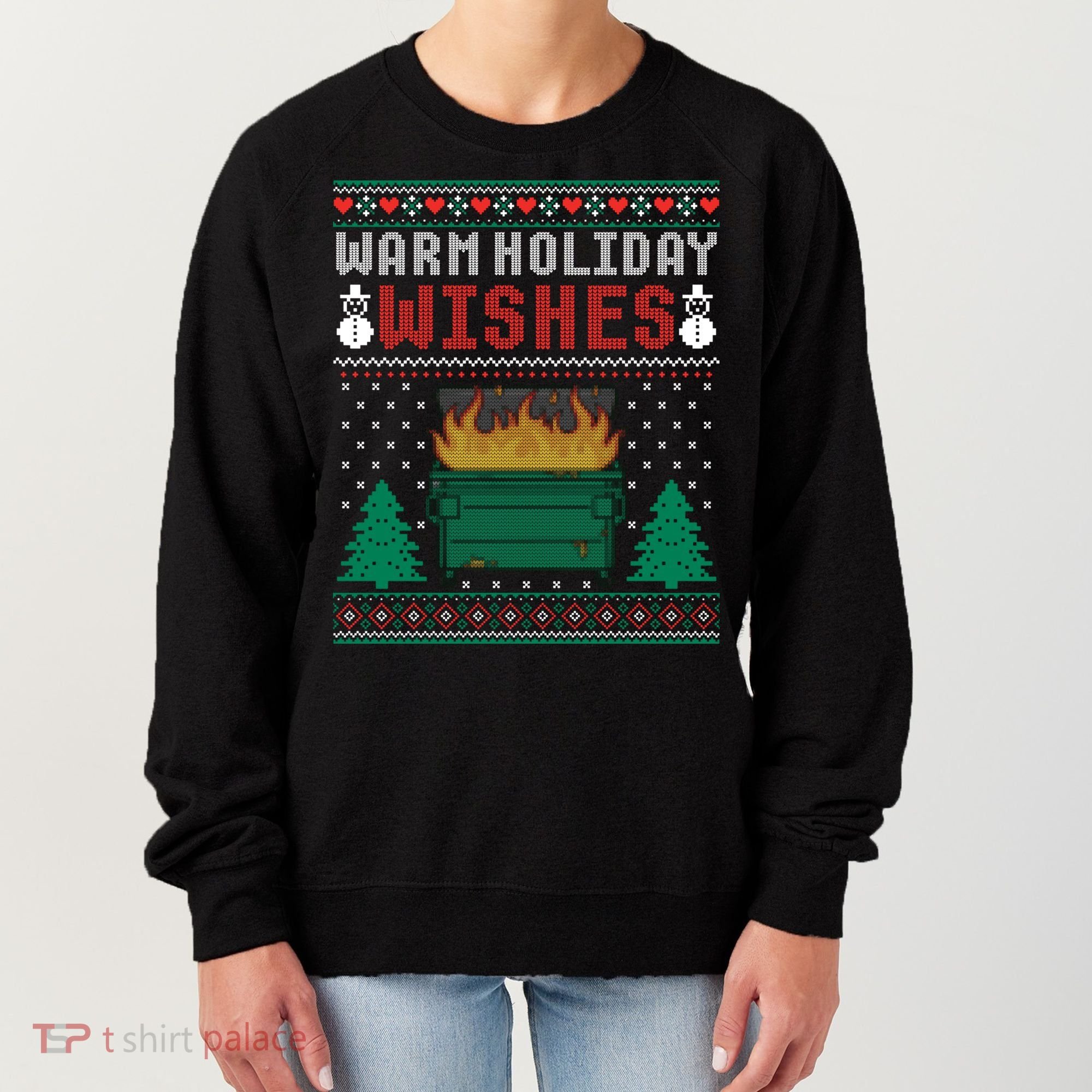 Warm Holiday Wishes Christmas Lights Sweater Dumpster Fire Women's Sweatshirt