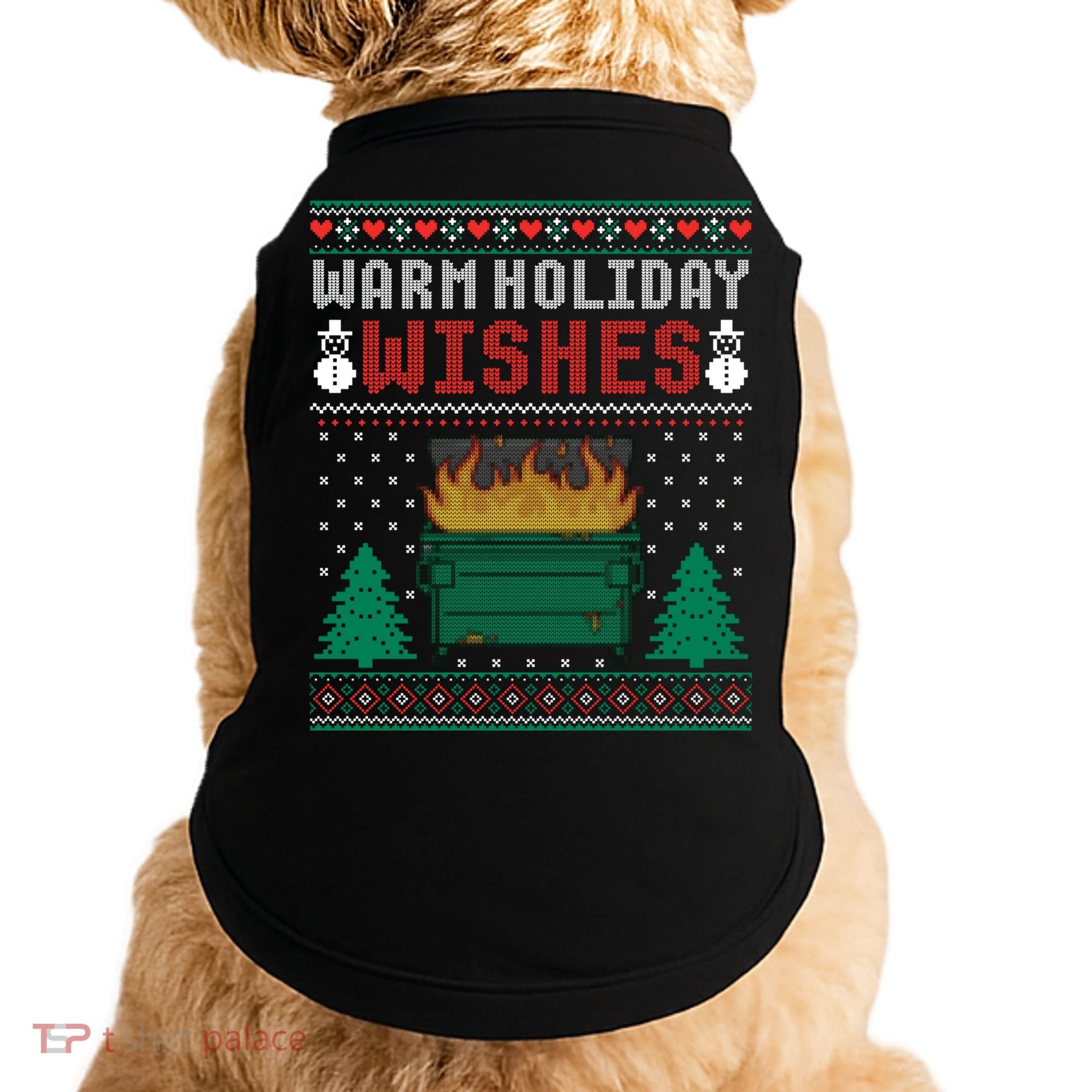 Warm Holiday Wishes Christmas Lights Sweater Dumpster Fire Doggie Tank