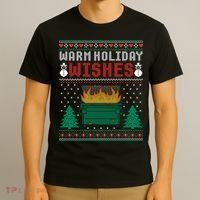 Warm Holiday Wishes Christmas Lights Sweater Dumpster Fire T-Shirt thumb 3