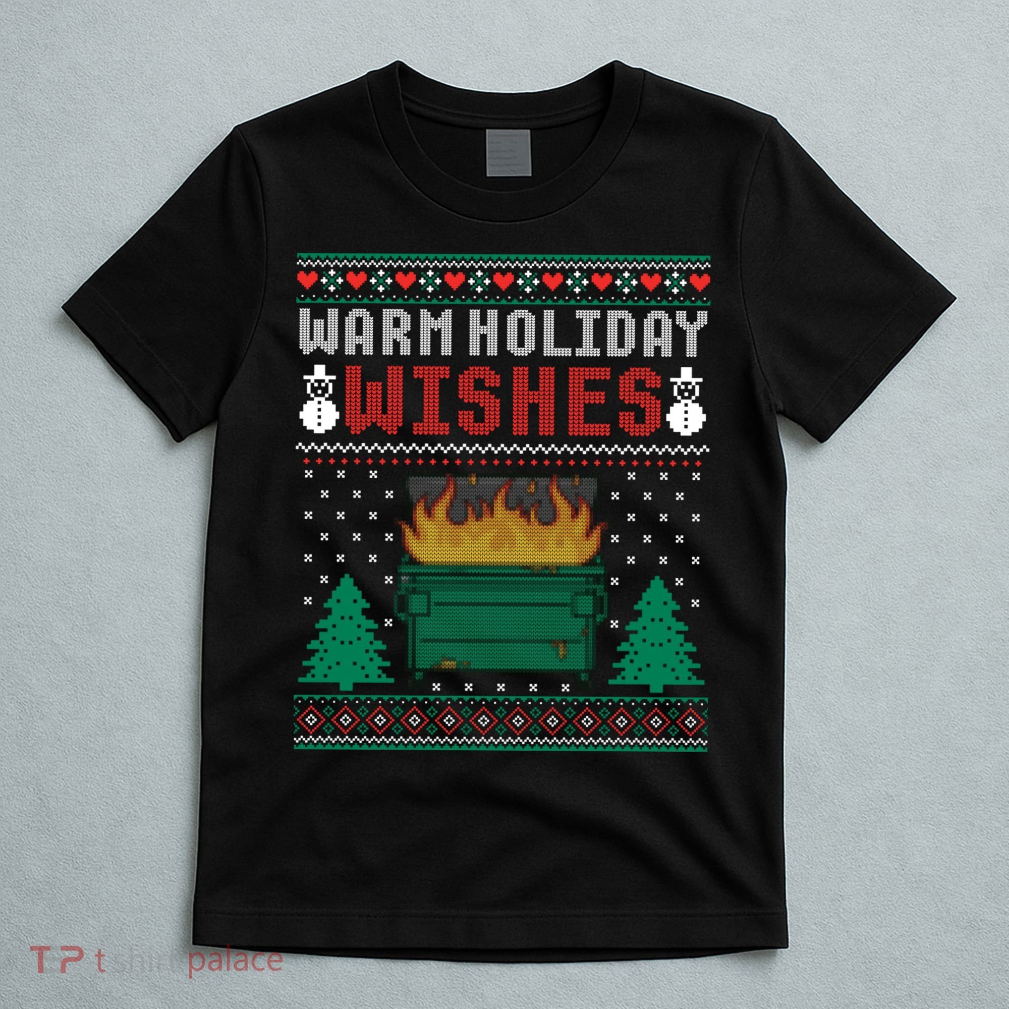 Warm Holiday Wishes Christmas Lights Sweater Dumpster Fire T-Shirt