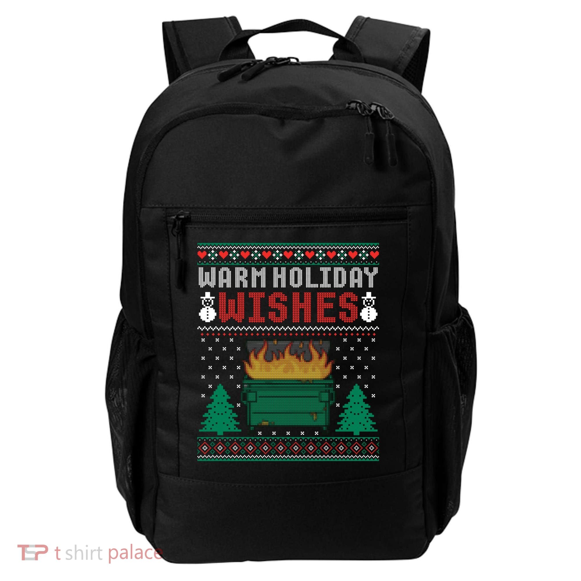 Warm Holiday Wishes Christmas Lights Sweater Dumpster Fire Backpack